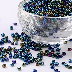 8/0 Perlas de semillas de vidrio, reronda iris, verde, aproximamente 3 mm de diámetro, agujero: 0.8 mm, aproximamente 1111 unidades / 50 g