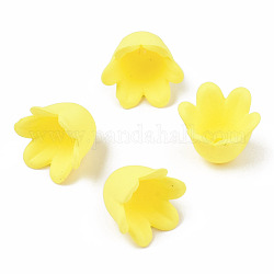 Tapas de abalorios acrílicas opacas de estilo engomado, 6-pétalo, flor, amarillo, 11.5x10.5x8.7mm, agujero: 1.3 mm