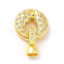 Rack Plating Brass Micro Pave Clear Cubic Zirconia Fold Over Clover Clasps, Long-Lasting Plated, Ring, Real 18K Gold Plated, Round: 15x4mm, Hole: 2mm, Clasp: 12x6.5x5.5mm, Inner Diameter: 4mm