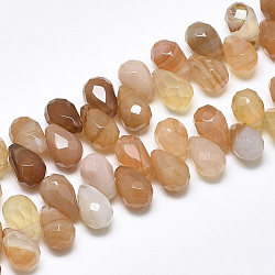 Natürlichen Karneol-Perlen Stränge, oben gebohrte Perlen, facettiert, Träne, 9~9.5x6 mm, Bohrung: 0.8 mm, ca. 44 Stk. / Strang, 7.6 Zoll