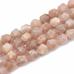 Natural Sunstone Beads Strands, Star Cut Round Beads, Faceted, 10x9~10mm, Hole: 1mm, about 36~38pcs/strand, 14.2~14.6 inch