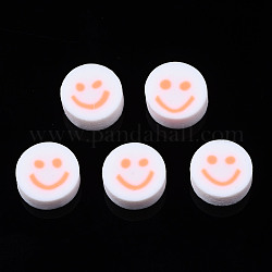 Handmade Polymer Clay Beads, for DIY Jewelry Crafts Supplies, Flat Round with Smiling Face, Light Salmon, 10x4~4.5mm, Hole: 1.8mm