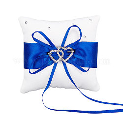 Oreiller d'alliance en soie hommage avec ruban de polyester et coeur en alliage, carrée, bleu moyen, 100x100x39mm
