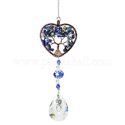 Grandes décorations pendentif, capteurs de soleil suspendus, avec perles de lapis-lazuli et verre cristal k9, coeur avec l'arbre de la vie, 355mm