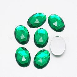 Acrylic Rhinestone Flat Back Cabochons, Faceted, Bottom Silver Plated, Oval, Dark Green, 40x30x7~7.5mm