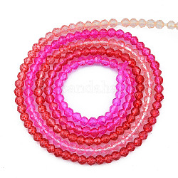 Transparent Glass Beads Strands, Segmented Multi-color Beads, Faceted Round, Red, 2mm, Hole: 0.6mm, about 194~199pcs/strand, 14.49 inch~14.61 inch(36.8~37.1cm)