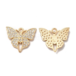 Pendenti strass in lega, charms farfalla, oro, 19x22x2mm, Foro: 1.5 mm