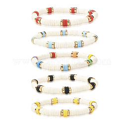 Bracelet extensible de perles de disque pour les femmes adolescentes, Bracelet fait main en argile polymère et coquillage blanc naturel et perles d'hématite synthétiques non magnétiques, couleur mixte, diamètre intérieur: 2-1/4 pouce (5.8 cm)
