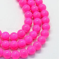 Back lackiertem Glas runde Perle Stränge, tief rosa, 6.5 mm, Bohrung: 1.5 mm, ca. 145 Stk. / Strang, 31.8 Zoll