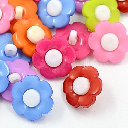 Acrylic Shank Buttons, Plastic Sewing Buttons for Costume Design, 1-Hole, Dyed, Flower, Mixed Color, 16x3mm, Hole: 3x2mm
