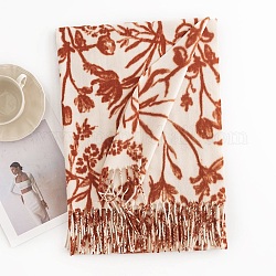 Écharpe cache-cou en polyester, écharpe d'hiver, écharpe portefeuille à pampilles à motif floral, floral blanc, 180x69mm