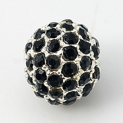 Perline in lega strass, grado a, tondo, colore argento placcato, jet, 10mm, Foro: 2 mm