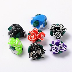 Handmade Polymer Clay Beads, for Mother's Day, Flower, Mixed Color, about 20~23mm in diameter, 14mm thick, hole: 2mm
