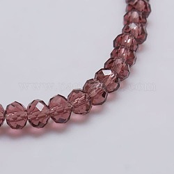 Faceted Rondelle Purple Color Transparent Glass Bead Strands, 8x6mm, Hole: 1mm, about 68pcs/strand, 17.3inch