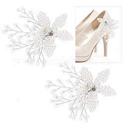Décorations de chaussures de mariage de fleurs en perles d'imitation en plastique ABS, fil de cuivre enroulé, avec strass, Platine et argent, 80x62x10mm
