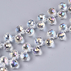 Chapelets de perles en verre transparente  , perles percées, de couleur plaquée ab , larme à facettes, clair, goutte d'eau: 9.5x8mm, Trou: 0.8mm, perles: 3~4x2.5~3.5 mm, Environ 100 pcs/chapelet, 23.62 pouce (60 cm)