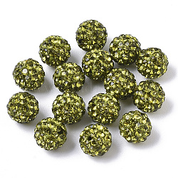 Pave bolas de discoteca, Arcilla de polímero pavimenta los abalorios de rhinestone, redondo, medio-perforado, olivino, pp11 (1.7~1.8 mm), 6 fila de rhinestone, 8mm, medio agujero: 1 mm