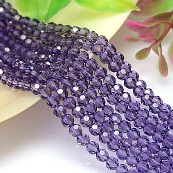Chapelets de perles en imitation cristal autrichien, grade AAA, facette (32 facette) ronde, support violet, 4mm, Trou: 0.7~0.9mm, Environ 100 pcs/chapelet, 15.7 pouce