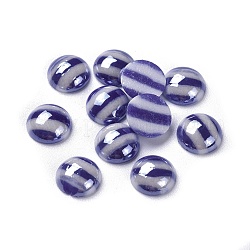 Cabujones de vidrio opaco, patrón de la raya, semicírculo, azul oscuro, 9.5~10x3.5mm
