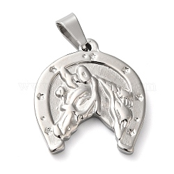 304 Stainless Steel Pendants, Horseshoe with Horse Charms, Stainless Steel Color, 23x22x3mm, Hole: 6.5x3mm