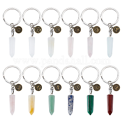 Chgcraft 12pcs porte-clés en pierres précieuses mélangées, avec des pendentifs en alliage, porte-clés fendus et 304 anneaux en acier inoxydable, 8.4 cm, 12 pièces / kit