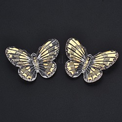 Ciondoli arilico trasparente, oro placcato, farfalla, oro, 31x41.5x4.5mm, Foro: 1.4 mm