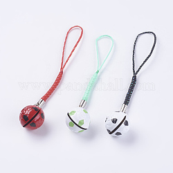 Brass Bell Mobile Straps, with Random Color Nylon Cord, Pendant Decoration, FootBall/Soccer Ball, Mixed Color, 104mm