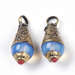 Pendente stile tibetano, con Opalite, Accessori in ottone, lacrima, bronzo antico, 25.3~26.8x10x10mm, Foro: 4 mm