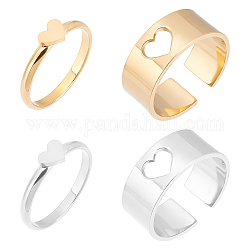 Unicraftale 4Pcs 4 Style Heart Matching Couple Rings, 304 Stainless Steel Open Cuff Rings for Valentine's Day, Golden & Stainless Steel Color, US Size 6 3/4(17.1mm), US Size 9 1/4(19.1mm), 1pc/style