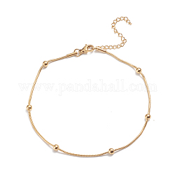 304 Stainless Steel Round Snake Chain Anklets, with Round Beads and Lobster Claw Clasps, Golden, 9-1/2 inch(24cm)