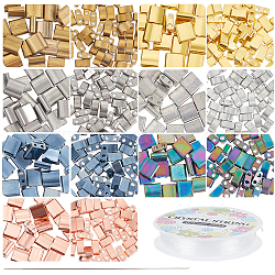 Nbeads kit para hacer pulseras de azulejos diy, incluyendo cuentas de semillas de vidrio rectangulares, hilo elástico, agujas de abalorios de ojos grandes, color mezclado, 385~455 unidades / bolsa