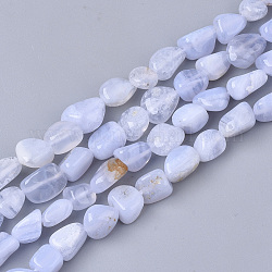 Chapelets de perles en agate avec dentelle bleue naturelle, pépites, pierre roulée, 5~11x5~8x3~6mm, Trou: 0.8mm, environ: 52~56 perle / Chapelet, 15.94 pouce (40.5 cm)