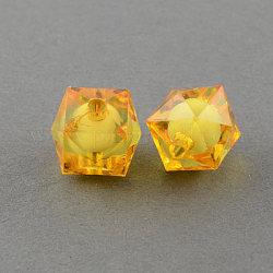 Perles en acrylique transparente, Perle en bourrelet, cube à facettes, verge d'or, 8x7x7mm, Trou: 2mm, environ 2000 pcs/500 g