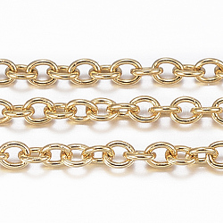 3.28 Feet Ion Plating(IP) 304 Stainless Steel Cable Chains, Soldered, Oval, Real 18K Gold Plated, 2x1.5x0.4mm
