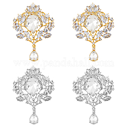 Dicosmétique 4 pièces 2 couleurs mariage bouquet de fleurs de mariée cristal strass broche, épingle à châle en alliage en forme de larme pour femme, platine et d'or, 97x68x5mm, 2pcs / couleurs