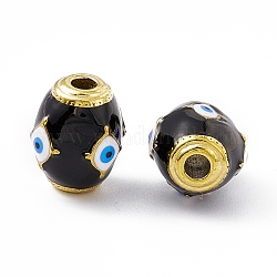Perles en 201 acier inoxydable avec placage sous vide, avec l'émail, véritable 18k plaqué or, baril avec mauvais œil, noir, 14.5x11x11mm, Trou: 3mm