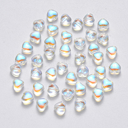 Perlas de vidrio pintado en aerosol transparente, color de ab chapado, corazón, claro ab, 6x6x4mm, agujero: 0.7 mm
