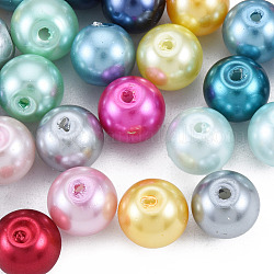 Perles en verre d'imitation nacre, ronde, avec colonne conteneurs de perles acryliques, couleur mixte, 8.5x7.5mm, Trou: 1mm, boîte: 85x85x85