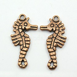 Tibetan Style Pendants, Lead Free & Cadmium Free, Sea Horse, Red Copper Color, 33.5mm long, 17.5mm wide, 3mm thick, hole: 2mm