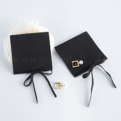 Pochettes cadeaux de rangement de bijoux en microfibre, sacs enveloppes avec rabat, pour les bijoux, montre emballage, carrée, noir, 9x9 cm