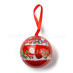 Жесть, круглые шарики, коробки для хранения конфет, Рождественский металлический подвесной подарочный футляр с шаром, Дед Мороз, 16x6.8 см