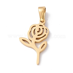 Vacuum Plating 304 Stainless Steel Pendants, Laser Cut, Rose Charms, Golden, 20x11.5x1mm, Hole: 2.5x4.5mm