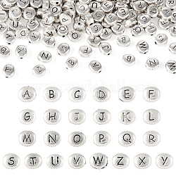 130 pz 26 perline in lega di stile tibetano, argento antico, Ovale con lettera, lettera, 6x6.5x3.3mm, Foro: 1 mm, 5pcs / style