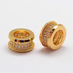 Brass Micro Pave Cubic Zirconia Beads, Column, Large Hole Beads, Lead Free & Nickel Free, Golden, 10x5.5mm, Hole: 6mm