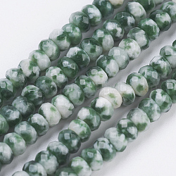 Fili di perle di diaspro spot verde naturale, sfaccettato, rondelle, 4~4.5x2~2.5mm, Foro: 1 mm, circa 150pcs/filo, 15.1 pollice ~ 15.3 pollici (38.5~39 cm)