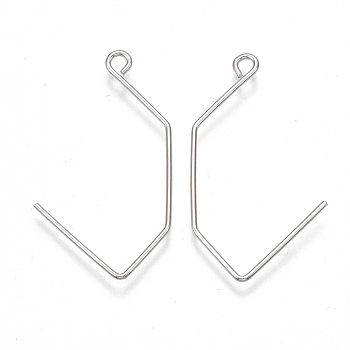 Brass Earring Hooks, Nickel Free, Real Platinum Plated, 32.5x17.5x0.8mm, Hole: 1.8mm, Pin: 0.8mm