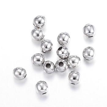 Perles en 304 acier inoxydable, ronde, couleur inoxydable, 3mm, Trou: 0.8mm
