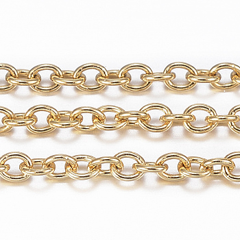 304 Stainless Steel Cable Chains, Soldered, Oval, Real 18K Gold Plated, 2x1.5x0.4mm