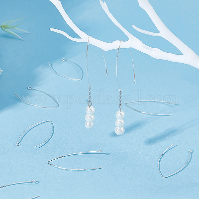 925 Sterling Silver Earring Hooks, Silver, 36~39x18x0.6mm, Hole: 2mm, 22  Gauge, Pin: 0.6mm