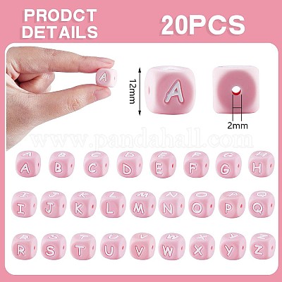Wholesale 20Pcs Pink Cube Letter Silicone Beads 12x12x12mm Square